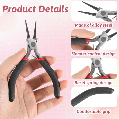 Round Nose Pliers for Jewelry Making 5 Inch Precision Jewelry Pliers Stainless Steel Chain Nose Plier Jewelry-Making-Tools for DIY Crafts Hobby Projects (Black) - color: Black