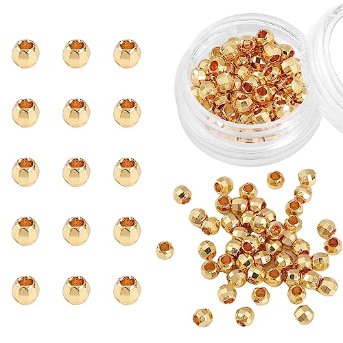 BEADIA 14K Gold Plated Laser Round Spacer Beads 4x4mm 50pcs for Jewelry Making Findings Non Tarnish - color: 14K Gold, size: 4mm Laser