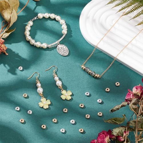 PH PandaHall 100pcs 14K Gold & Silver Spacer Beads, 6x2.5mm Rondelle Bracelet Beads for DIY Jewelry Making