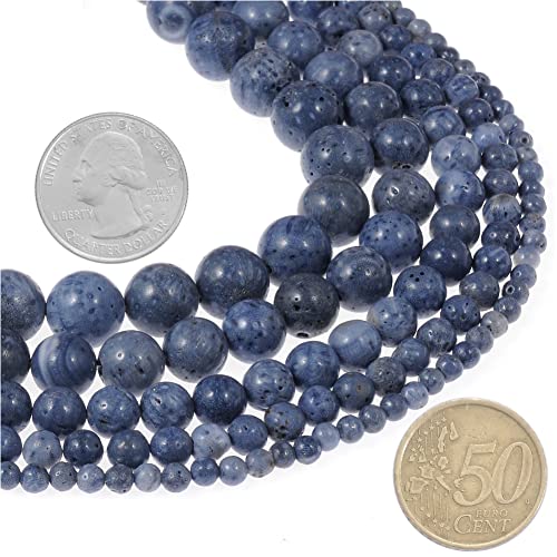 8mm Natural Blue Coral Gemstone Round Loose Beads Crystal Stone Bracelet Necklace Accessories Crafts for Jewelry Making DIY,1 Strand 15" - color: Blue,Coral, size: 8MM