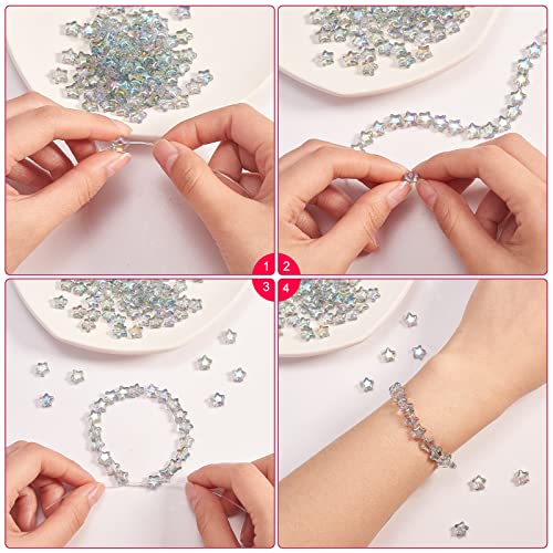 UR URLIFEHALL 100 Pcs Spray Painted Glass Star Beads Clear AB Plated Drilled Glass Beads for Earring Bracelet Necklace Jewelry Making - color: 100pcs-8x8.5x4mm-clear AB star glass beads
