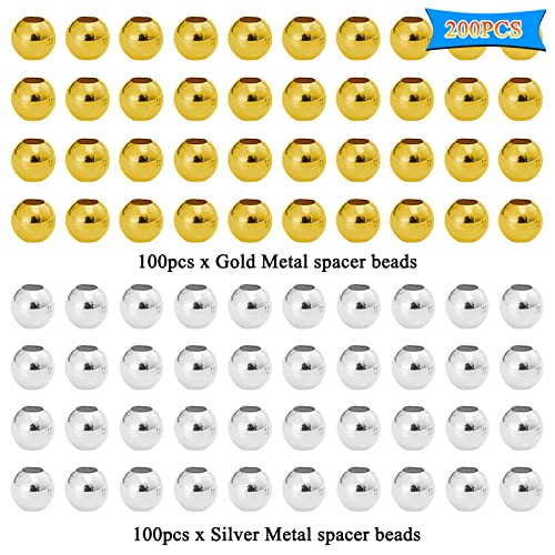 200 Pcs 8mm Round Metal Beads & Spacers - Smooth Loose Ball Beads for Stackable Bracelet & Necklace Jewelry DIY Crafts (Gold, Silver) - color: 8mm, Gold Silver
