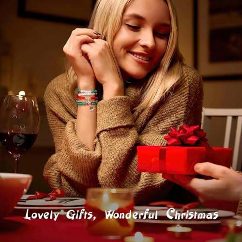 Emibele Colorful Stretch Bracelet Stack Boho Beaded Bracelet Set Heishi Surfer Bracelet Stackable Y2K Trendy Jewelry Friendship Multiple Set Women Fans - style: Red & Green 5PCS