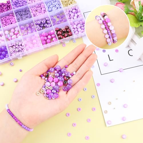 Purple Beads for Jewelry Making,3500pcs Clay Beads,Purple Friendship Bracelet Making Kit DIY Craft Set with 3mm Seed Bead,8mm Glass Bead - color: 24 Color-B