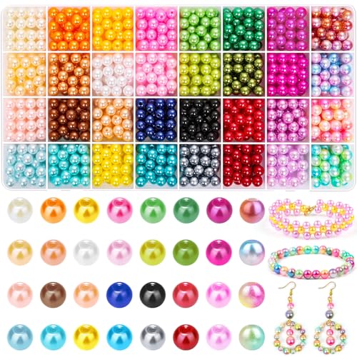 Jollidecor Pearl Beads for Jewelry Making, 8MM 32Colors Round Pearls with Holes, 1000Pcs Handcrafted Colorful Loose Spacer Small Filler DIY Craft Bracelet Necklace Earrings Making, 082 - size: 8mm Pearl Beads