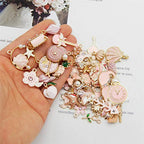 40pcs(20PAIRS) Assorted Gold Tone Enamel Animals Fruit Moon Star Dainty Dangle Flowers Pendants Charms for Jewelry Making Necklace Bracelet, Pink Theme
