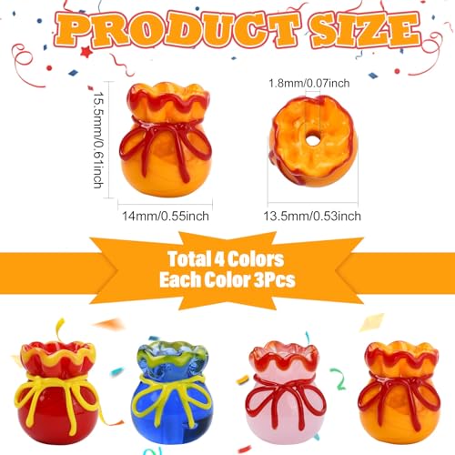 Stiesy Fukubukuro Glass Beads 12Pcs, 4 Colors Imitation Jade Good Luck Charm Beads Spacer for Jewelry Making, Bracelet Pendant DIY, Present Crafting - color: Fukubukuro-4 Color-12pcs