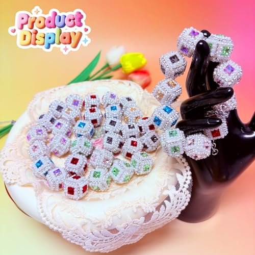 10pcs Rhinestone Focal Beads for Pens, Featuring Pearl & Cubic Sugar Shapes, Sparkling Fancy Beads for DIY Jewelry, Keychains & Crafts (Sugar Cube) - color: Sugar Cube