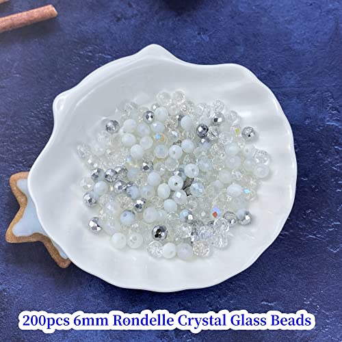 200pcs Crystal Glass Beads 6mm Faceted Rondelle Glass Spacer Beads with Hole for Bracelets Necklace Earring DIY Jewelry Making Craft(White Series) - color: White Series, size: 6mm