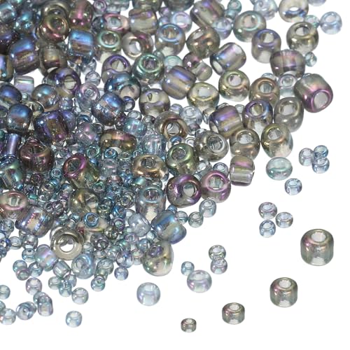 MECCANIXITY 15/0 11/0 8/0 6/0 Glass Seed Beads 1.5mm/2mm/3mm/4mm Loose Seed Beads for Jewelry Earring Bracelet Craft Making, 5888PCS, Gray - color: Gray