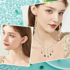 AHANDMAKER 100 Pcs Teardrop Czech Glass Beads, 5 Colors Transparent Crystal Beads with Glitter Water Drop Loose Pendants Beads for DIY Necklace Earring Bracelet Jewelry Making, Blue&Green