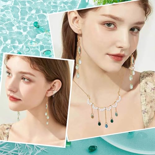 AHANDMAKER 100 Pcs Teardrop Czech Glass Beads, 5 Colors Transparent Crystal Beads with Glitter Water Drop Loose Pendants Beads for DIY Necklace Earring Bracelet Jewelry Making, Blue&Green