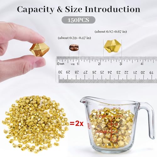 DomeStar 150PCS Gold Acrylic Ice Rocks – Faux Gems Nuggets Vase Fillers Pot of Gold, Glitter Party Decorations, DIY Crafts & Table Scatter - color: Gold