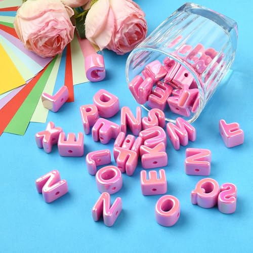 Ornaland 90-100Pcs Large Letter Beads Acrylic Alphabet Letter Beads Random Mixed Alphabet Shape Bead for Bracelets Keychains Jewelry Lanyards Making(Hot Pink) - color: Hot Pink