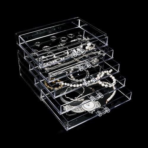 Clear Acrylic Jewelry Storage Box, Earring Jewelry Organizer with 5 Drawers, 5-Layer Jewelry Box for Women, Earring Display Holder for Earrings Ring Bracelet Necklace Transparent Display Storage Case - color: Clear, size: 5Layers-Without Grid