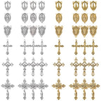 SUNNYCLUE 1 Box 48Pcs 12 Styles Rosary Cross and Centerpiece Rosary Crucifix Charms Tibetan Gold Silver Bronze Cross Amulet Chandelier Links Pendants for Jewelry Making DIY Necklace Bracelets Crafts - style: Rosary Charm 3