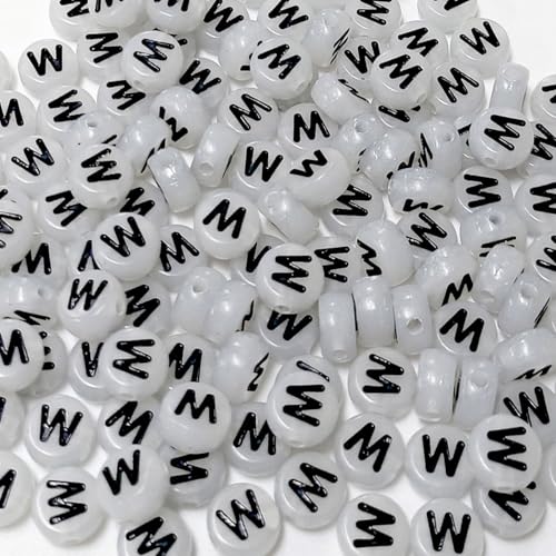 200PCS Letter Beads Glow in The Dark 4x7mm Acrylic Alphabet Letter W Beads for Jewelry Making Bracelet - color: W-200PCS
