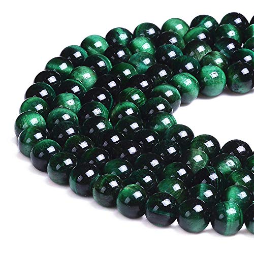 Natural Gemstone Loose Beads Smooth Round Approxi 15 inch DIY Bracelet Necklace for Jewelry Making (8mm, Green Tiger Eye) - color: Green Tiger Eye, size: 8mm