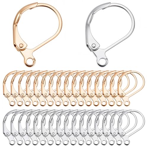 SUNNYCLUE 1 Box 60Pcs Real 18k Gold Plated & 925 Sterling Silver Plated Leverback Earring Findings Lever Back Hooks Frech Leverback Earwires Leverback Earring Hooks for Jewelry Making Accessories DIY - color: 1 Box 60pcs Real 18k Gold Plated & 925 Sterlin