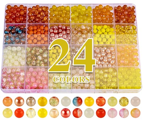 XSEINO About 1200PCS 6mm Glass Beads Bracelet Making Kit,24 Assorted Warm Yellow Wilt Series Colorful Crystal Beads for Bracelet and Jewelry Making and DIY Crafts,Friendship Bracelets - color: Orange Yellow Series