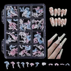 12 Grids Pink & Blue Mixed Ribbon Bow Nail Charms - Fresh Pastel Resin Bow Nail Decorations, Two-Tone Bow Nail Gems for Acrylic/Gel Nails DIY Manicure