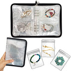 Bracelet Holder Travel Jewelry Organizer Case Transparent Jewelry Storage Book for Earring Necklace Ring with Small Clear Zippered Pouch - color: Black,48 PCS Large Bags