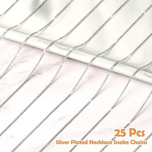 PAXCOO 25 Pack Chains for Jewelry Making, Necklace Chains Bulk Silver Plated Snake Chains for Necklace Jewelry Making, 1.2 mm - size: 18 Inches