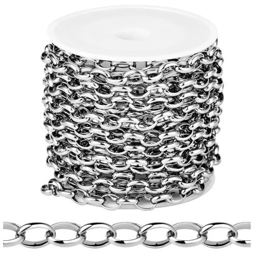 [16.5 FT] Stainless Steel Rolo Cable Chains Bulk for Jewelry Making, 5.5mm 304 Stainless Steel Oval Cable Link Chains Roll Spool for DIY Craft Jewelry Making - color: Stainless Steel, size: 5.5mm width