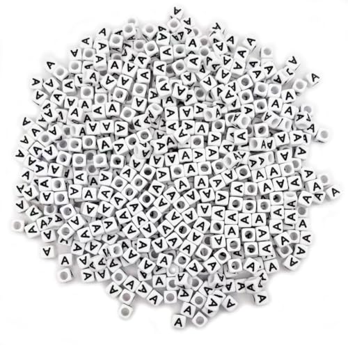 600PCS 6x6mm Square Acrylic Letter Beads A for Friendship Bracelets Jewelry Making, White Acrylic Cube Base with Black Alphabet Beads for DIY Crafts Bracelets Necklaces Key Chains Phone Lanyard - color: Letter A(Black on White)