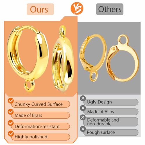 stino 16Pcs Huggie Earring Hooks for Jewelry Making, Brass Hoop Earring Clasps, Findings & Supplies(18K Gold Plated) - color: 18K Gold Plated