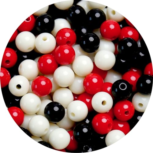 BONNY BOXX 60PCs 16mm Mixed Color Acrylic Round Beads, Assorted Plastic Loose Gumball Bubble Gum Beads Bulk with Hole for Jewelry DIY Making Crafting Supplies (Red Black Series) - color: Red Black Series, size: 16MM