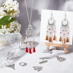 SUNNYCLUE 1 Box 54Pcs 9 Style Chandelier Connector Charms Component Links Alloy Hollow Filigree Pendants Flat Round Teardrop Triangle Shape for Jewelry Making Earring Supplies,Antique Silver - color: 54pcs 9 Style Silver Color