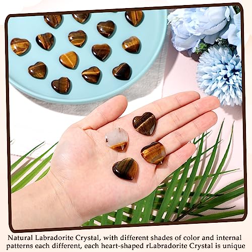 Gerrii 50 Pcs Heart Healing Stone Bulk Quartz Heart Inspirational Stones Gift for Women Love Pocket Polished Natural Energy Balancing Meditation 0.8 Inch(Amber) - color: Tigers Eye