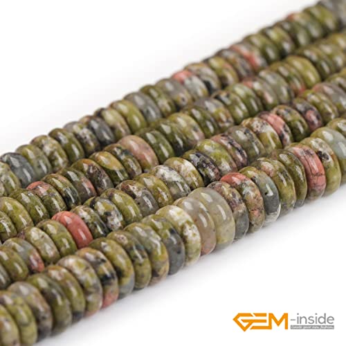 GEM-Inside 2x6mm Natural Green Unakite Jasper Stone Heishi Disc Rondelle Spacer Beads for Jewelry Making Full 15" Strand Energy Stone Healing Power Crystal - color: Green Unakite Jasper