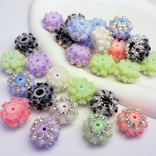 10pcs Rhinestone Focal Beads for Pens, Sparkling 3D Rose Flower Designs, Fancy Beads for DIY Jewelry Making Keychains Crafts Holiday Decorations - color: Flower 1