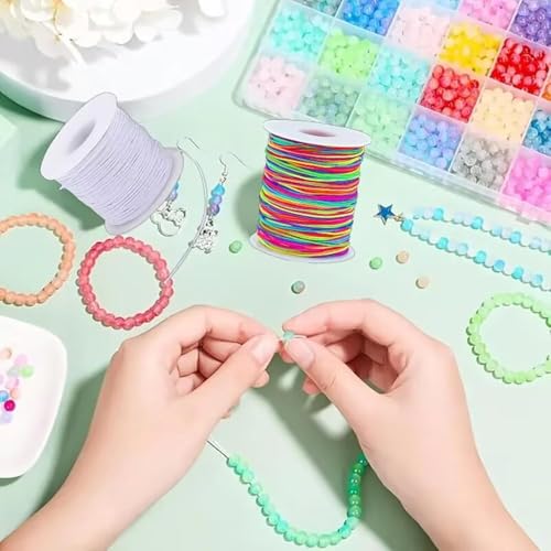 Elastic Jewelry Thread, 1mm Braided Thread, Used for Making Bracelets, Necklaces, DIY Crafts，Each roll 50 Meters, 3Rolls 150Meters (1 White+1 Black+1 Color) - color: 1 White+1 Black+1 Color
