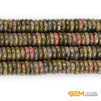 GEM-Inside 2x6mm Natural Green Unakite Jasper Stone Heishi Disc Rondelle Spacer Beads for Jewelry Making Full 15" Strand Energy Stone Healing Power Crystal - color: Green Unakite Jasper