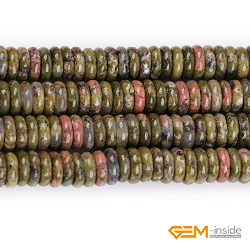 GEM-Inside 2x6mm Natural Green Unakite Jasper Stone Heishi Disc Rondelle Spacer Beads for Jewelry Making Full 15" Strand Energy Stone Healing Power Crystal - color: Green Unakite Jasper