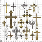 Youdiyla 100g Big Cross Pendants Collection - Antique Bronze Silver Sword Holy Angel Jesus Peace Cross Crucifix Metal Charms for Jewelry Making DIY Findings (HM23)