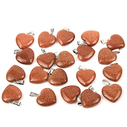 LE SKY 20 Pcs natural stone pendants heart shape healing stone charms for jewelry making - color: gold sand