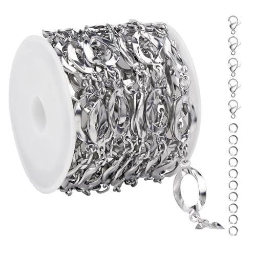 UMAOKANG 2 Yard Silver Chain for Jewelry Making Hollow Oval Chain Necklace Bracelet DIY Jewelry Supplies Findings - color: Silver Hollow Oval