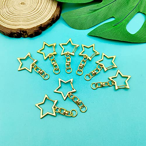 60Pcs Star Shaped Gold Spring Snap Keychain Clip,Metal Swivel Clasp Snap Hook Key Ring with Chain Hanging Buckle with Open Jump Ring Connector for Crafts Key Ring Making,DIY Keychain Supplies - color: gold