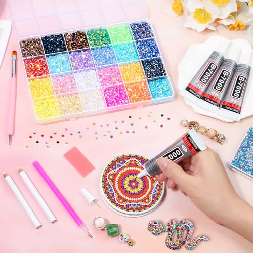 Audab Multicolor 4mm AB Rhinestone Kit with 16000pcs, 4pcs B7000 Jewelry Glue, Tools for Bedazzling Crafting, Graduation Cap, Jewelry, Shoes & Nails - size: 4mm