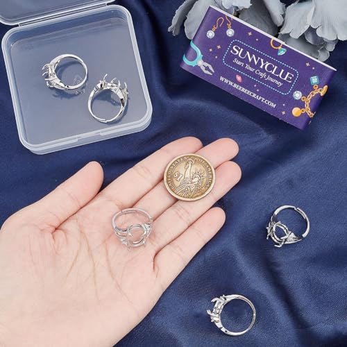 SUNNYCLUE 1 Box 8PCS Silver Prong Ring Blank Prong Ring Settings Adjustable Finger Metal Alloy Rhinestone Bases Setting for Jewelry Making Kit Women Adult Findings DIY Crafts Supply - style: Ring 4