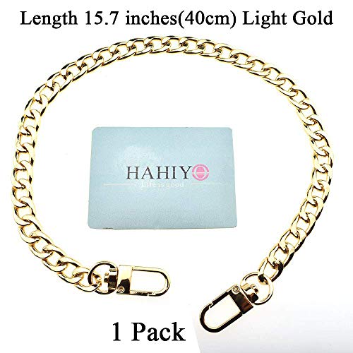 HAHIYO Purse Chain Strap Length 15.7 inches Light Gold for Shoulder Cross Body Sling Purse Handbag Clutch Replacement Strap Comfortable Flat 0.4” Wide Enough 2.4mm Extra Thick Metal Strap 1 Pack - size: Light Gold 15.7 Inches