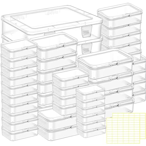 Bead storage container,44pcs of different sizes rectangular mini clear plastic storage box with hinged lid and label for bracelet making DIY jewelry craft nail organizer,Mix Size-2 - color: Mix Size-44pcs