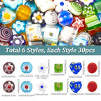 1 Box 6 Styles 180PCS Mixed Millefiori Handmade Lampwork Glass Beads with Holes Assorted Flower Heart Flat Round Shape Cube Loose Charms Bead for Jewelry Making Bracelets DIY Craft Supply - size: 180Pcs 6mm, style: Mixed