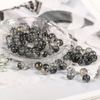 200Pcs Glass Round Beads 8mm Transparent Ink Wash Dye Sprinkled Gold Scattered Beads Handmade DIY Bead Material Bracelet Accessories (Black) - color: Black