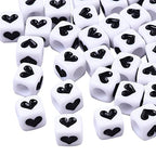 Cheriswelry 200pcs 6mm White Cube Acrylic Heart Beads Black Opaque Crystal Loose Spacer Large Hole Beads Plastic Love Heart Charms for DIY Craft Earring Bracelet Necklace Jewelry Making - color: Cute Heart Beads
