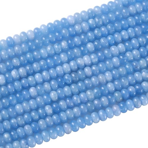 76pcs 5x8mm Natural Stone Dark Blue Aquamarine Rondelle Spacer Loose Beads Abacus Disk Stone Round Loose Gemstone Beads for Jewelry Making DIY Bracelet Necklace - color: Blue Aquamarine Stone